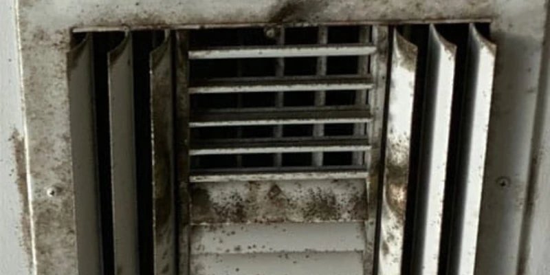 Close up of dirty air vent with dust buildup