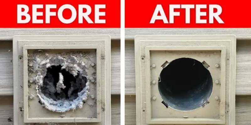 Before and after dryer vent cleaning comparison