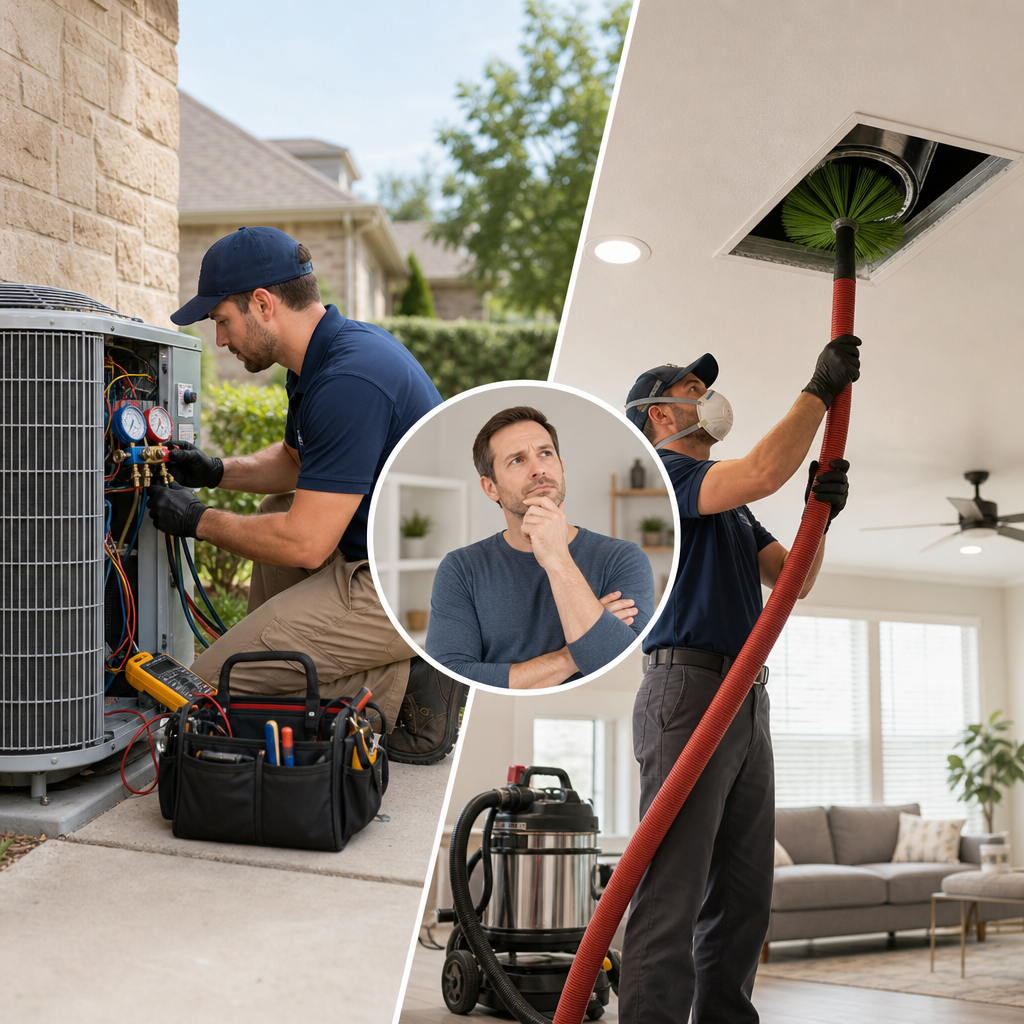 HVAC maintenance versus deep duct cleaning shown side by side for a Texas homeowner